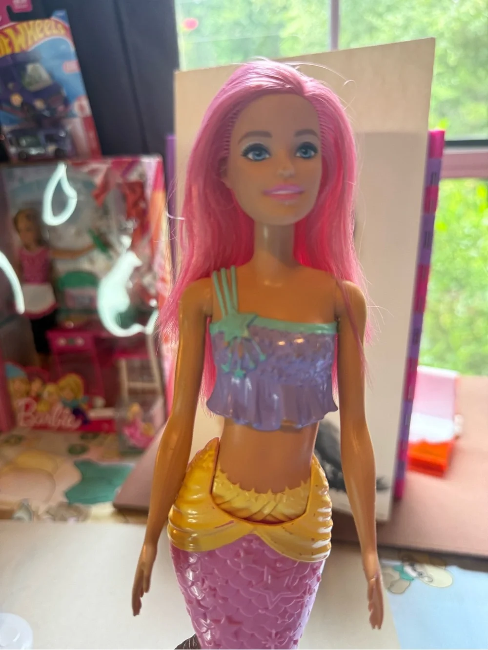 Barbie Pink-Haired Mermaid Doll with Purple Top and Teal Tail